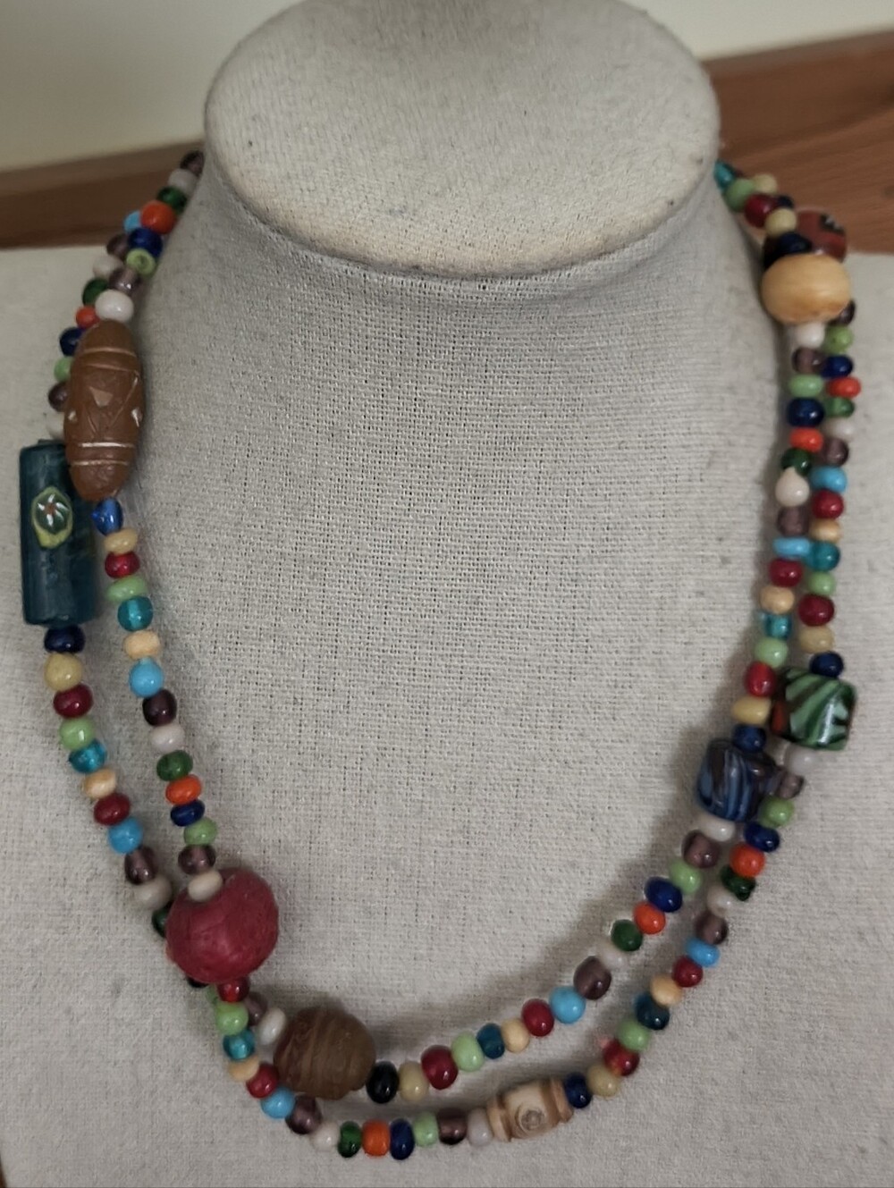 Artisan Handmade Cinnabar Lampwork Glass Ceramic Bead Statement Necklace